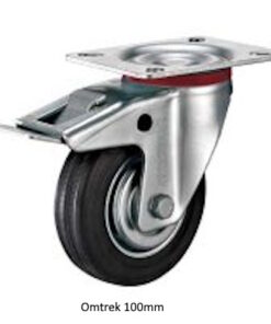 Zwenkwiel met rem 100 mm 60 kg massief rubber zwart