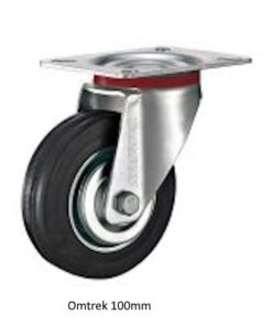 Zwenkwiel 100mm 60 kg massief rubber zwart