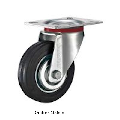 Zwenkwiel 100mm 60 kg massief rubber zwart